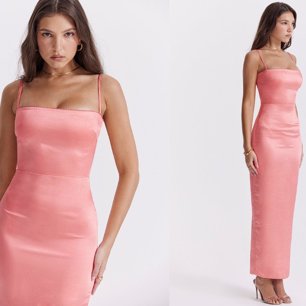 HOUSE OF CB 'Costanza' Bright Peach Maxi Dress NWOT - Picture 3 of 10